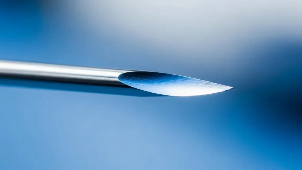 痛みを軽減する鋭利な先端を持つ医療用ピアッシングニードルの拡大写真