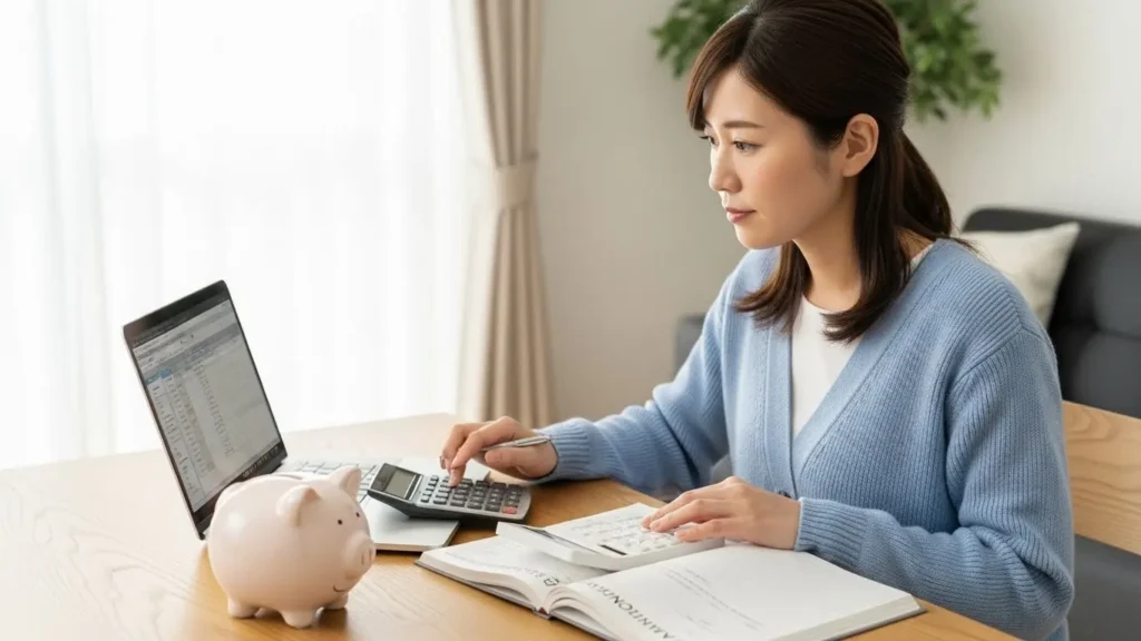 手話検定の受験料や交通費などの経済的コストを比較検討している女性