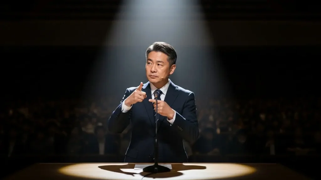 公的な場で活躍するプロの手話通訳士のイメージ