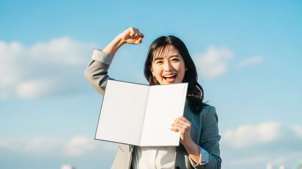 自分に合った手話検定に合格し、自信と喜びに満ちあふれている女性