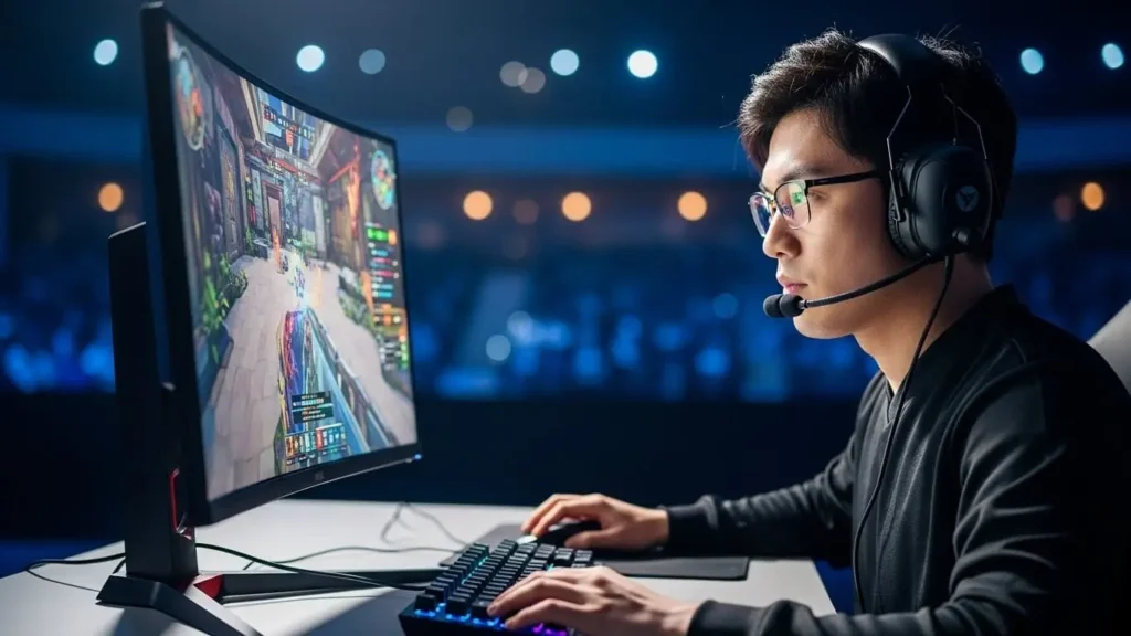 高リフレッシュレートモニターでFPSゲームをプレイする日本人eスポーツプレイヤー