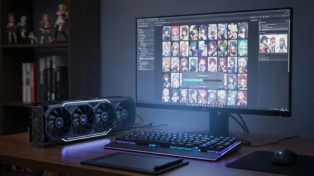 PC画面上で生成AIによってイラストが高速に生成されている様子