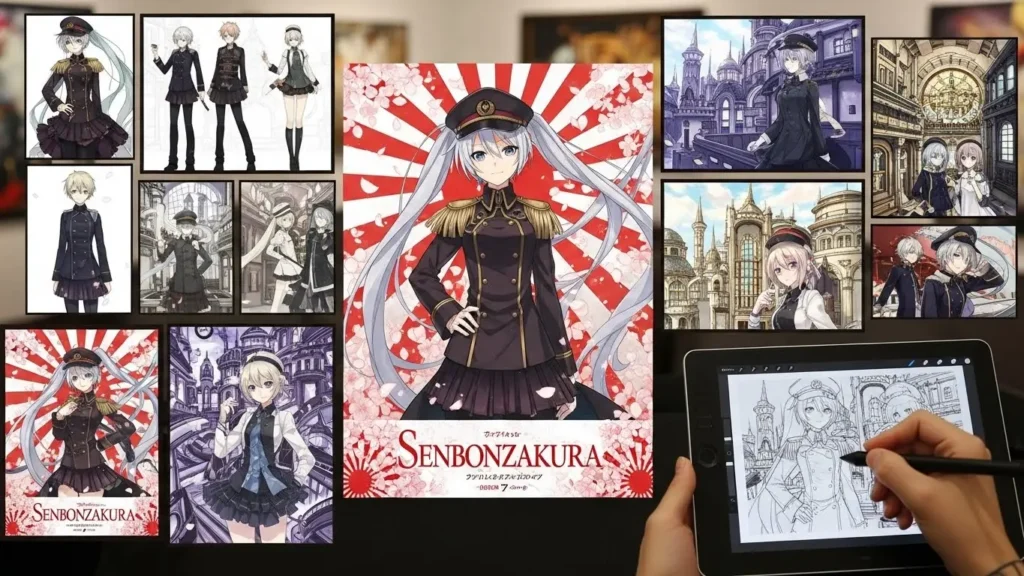 一斗まるによる「千本桜」の初音ミクのイラスト、キャラクター設定画、小説の表紙などを集めたアートワークの紹介画像。