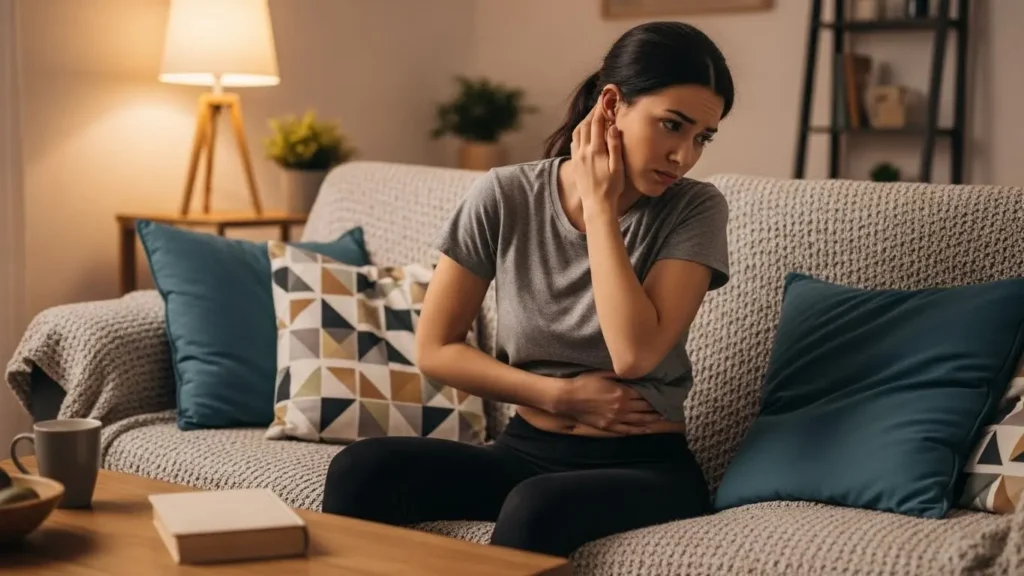 ピアス施術後の生活で患部を気遣いながら過ごす女性の日常風景